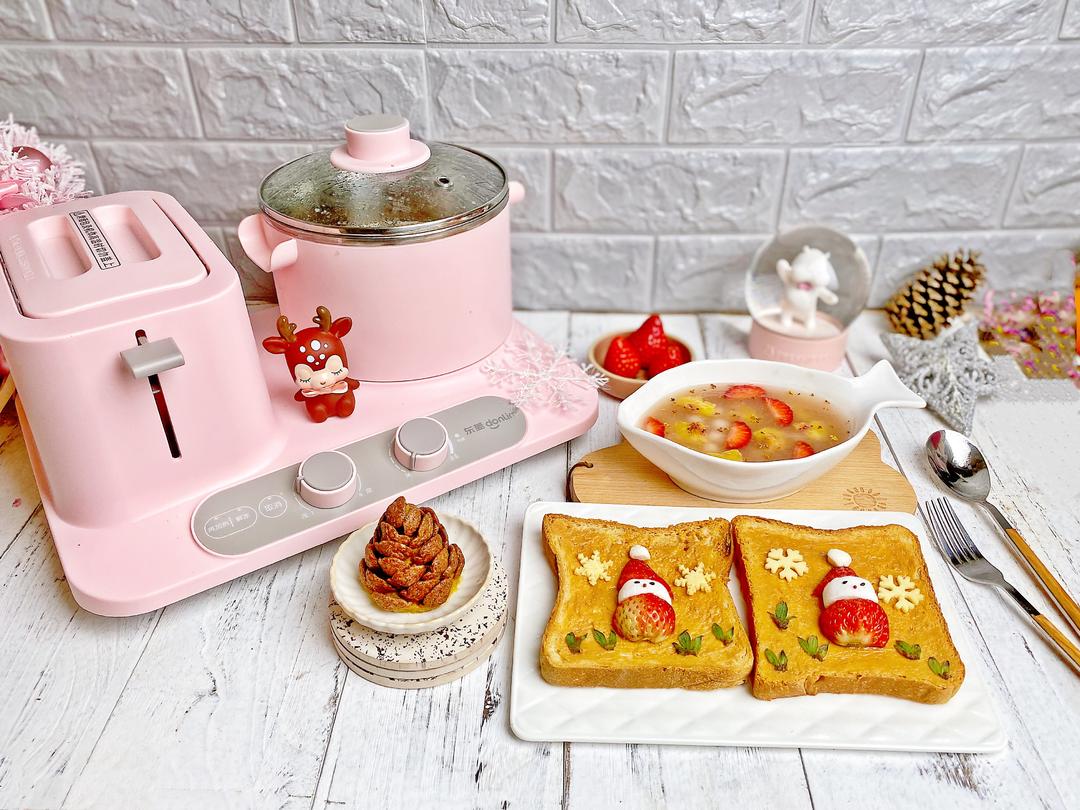 圣诞风早餐㊙️圣诞老人芝士吐司🎄桂花水果藕粉圆子的做法