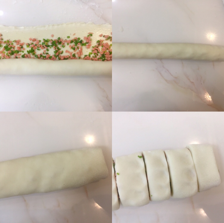 花卷 葱花火腿卷 香软可口(‼️一次发酵法 内附三种花卷整形做法)的做法 步骤5