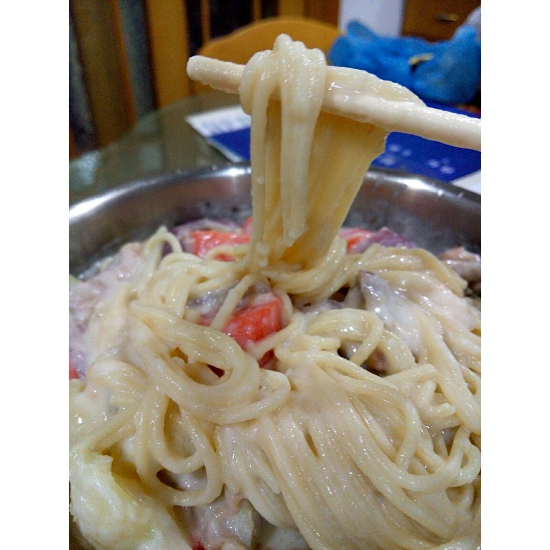 白汁蘑菇培根意粉