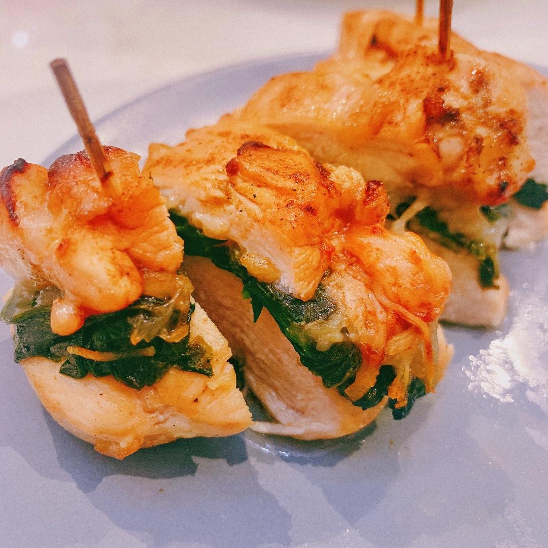 【减脂增肌】菠菜奶酪酿馅烤鸡胸 Spinach&cheese stuffed chicken breast