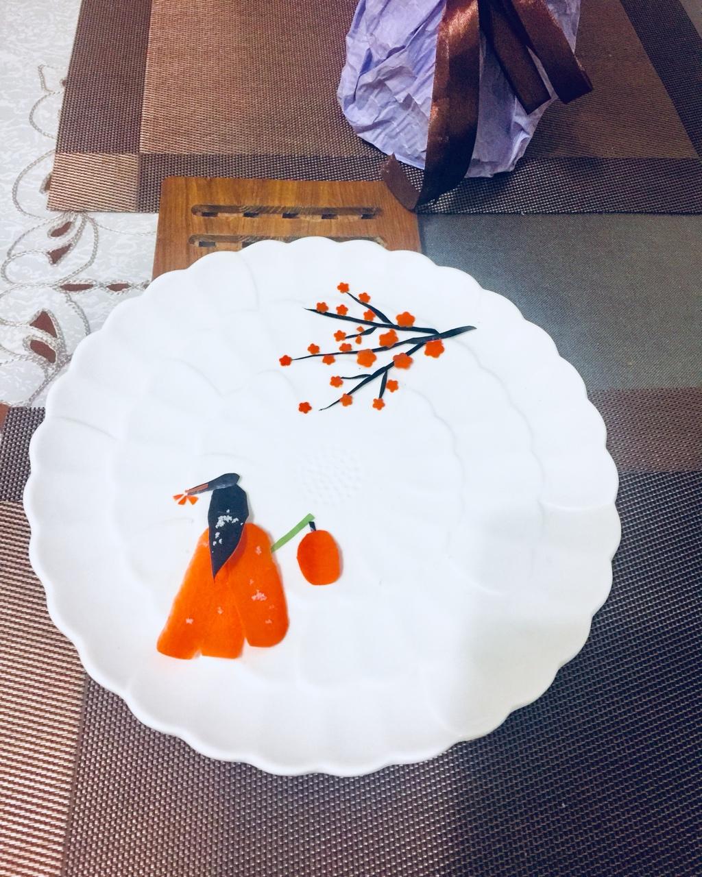 简单-487做的《踏雪寻梅》果蔬餐盘画