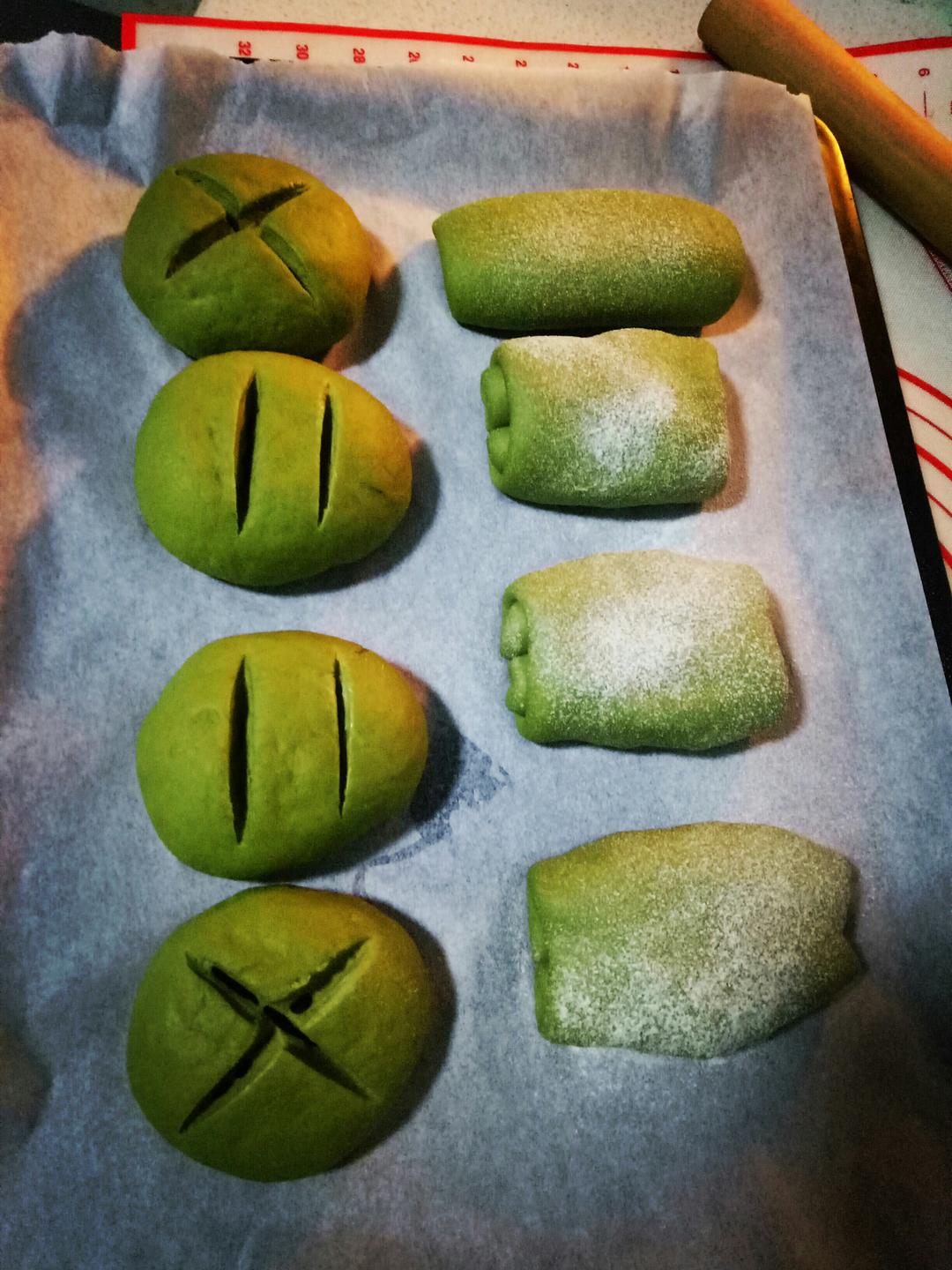 抹茶豆沙小面包（无油脂）