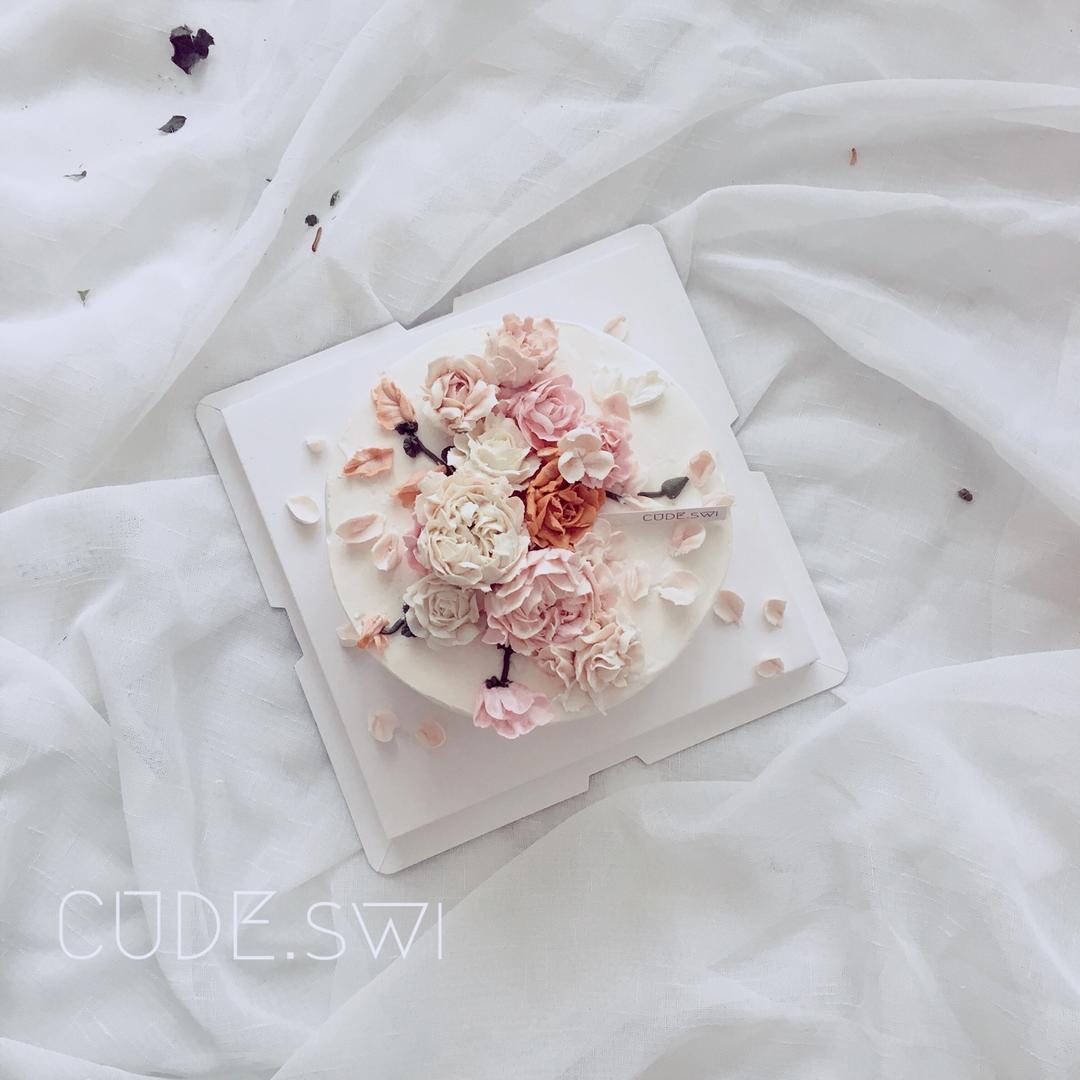 韩式裱花，奶油蛋糕