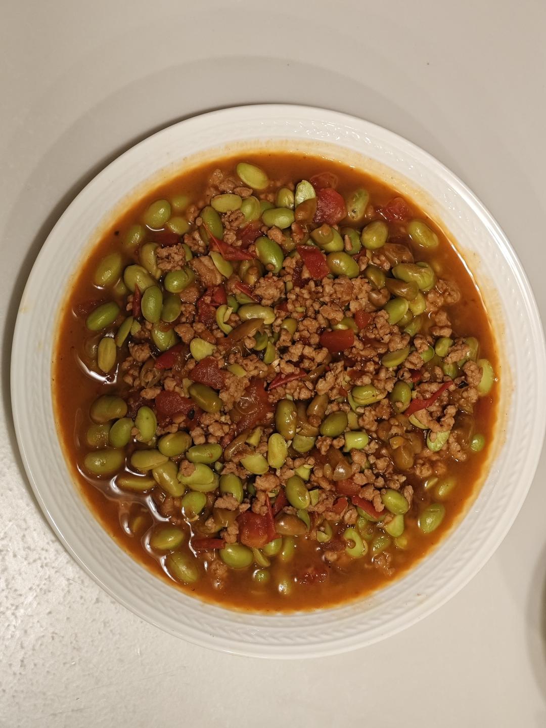 肉末番茄烧毛豆