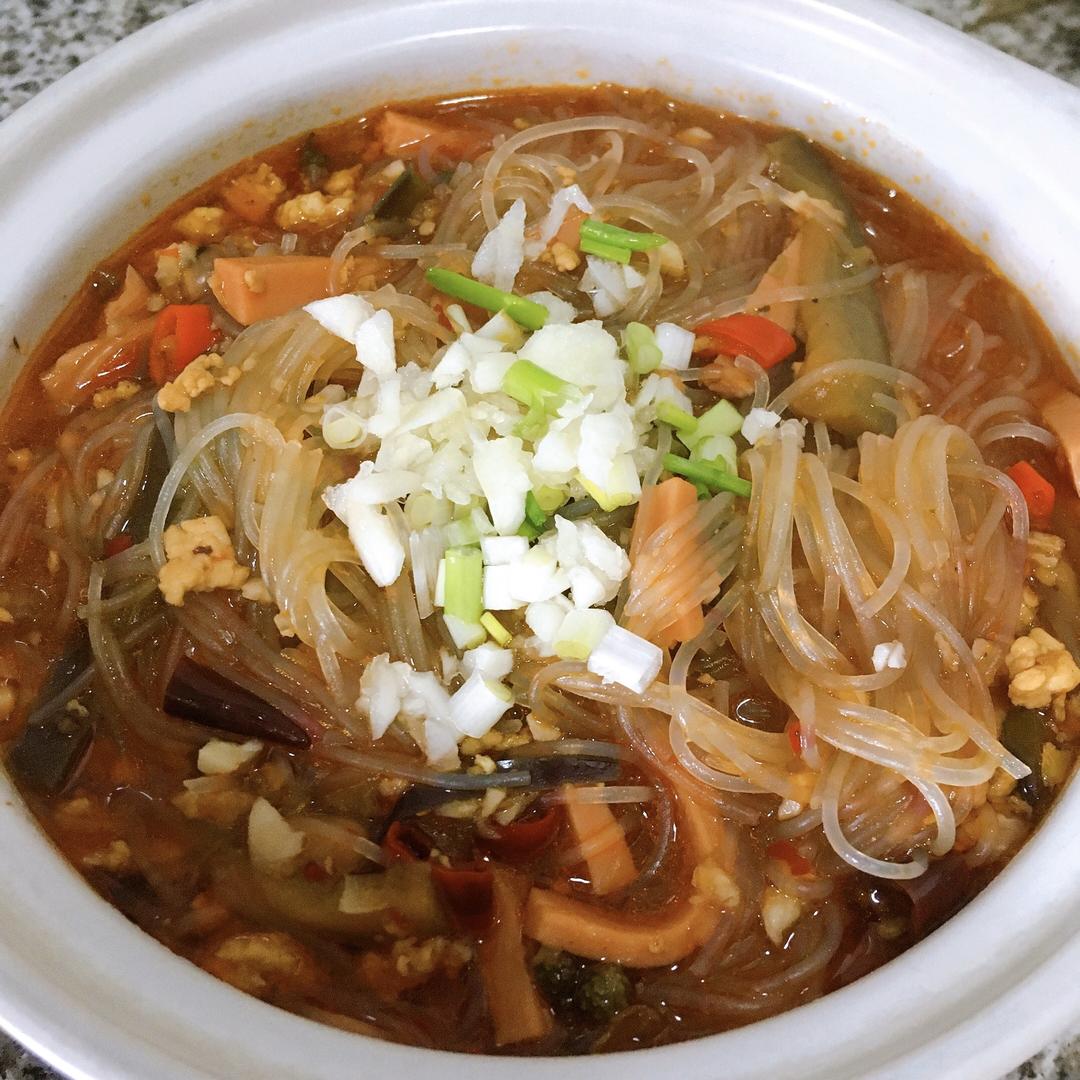 火锅粉丝(加了点茄子和火腿)的做法