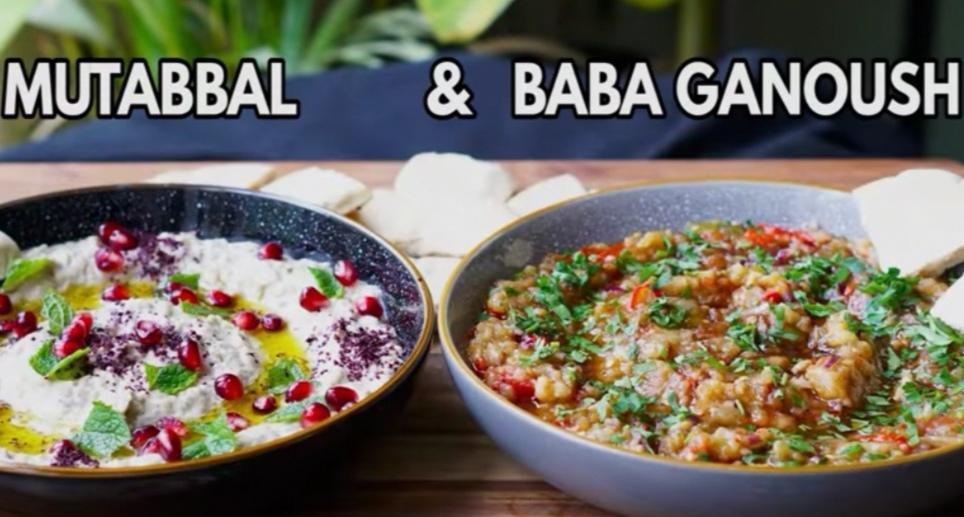 两种茄子开胃菜和抹酱baba ganoush and mutabbal的做法