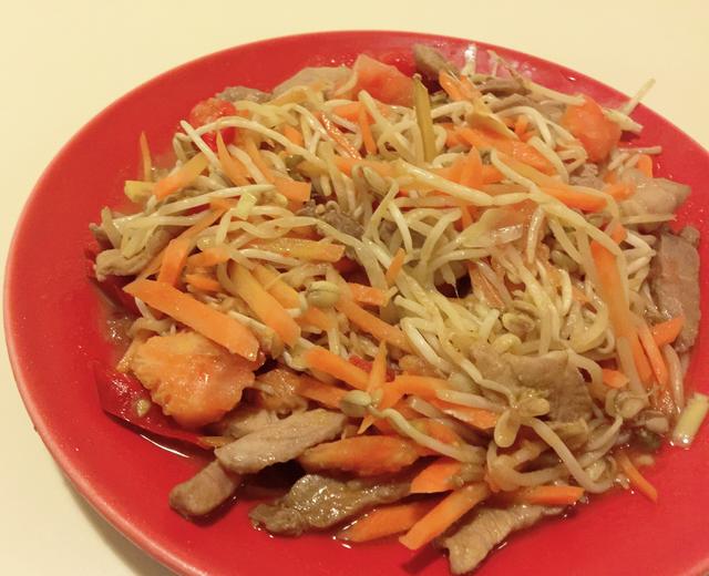 豆芽炒肉【留学生营养餐】的做法