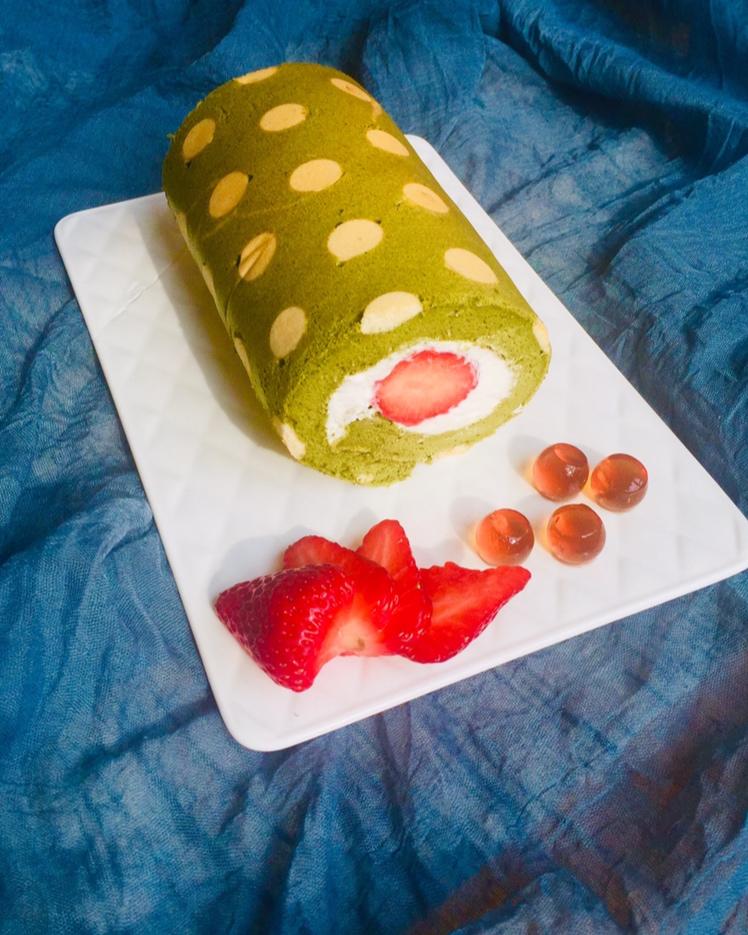 抹茶波点（条纹）蛋糕卷
