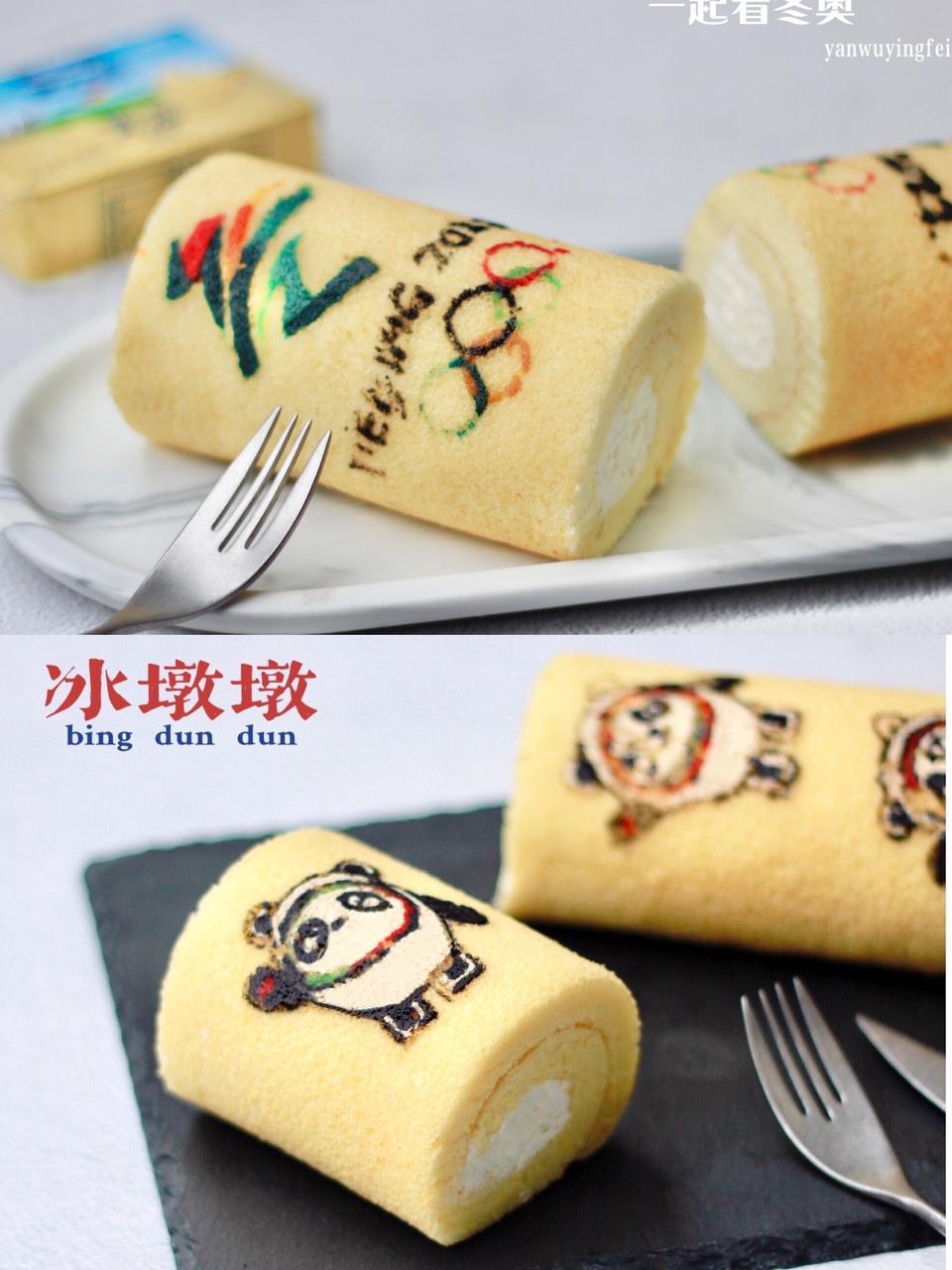 冬奥冰墩墩彩绘蛋糕卷的做法