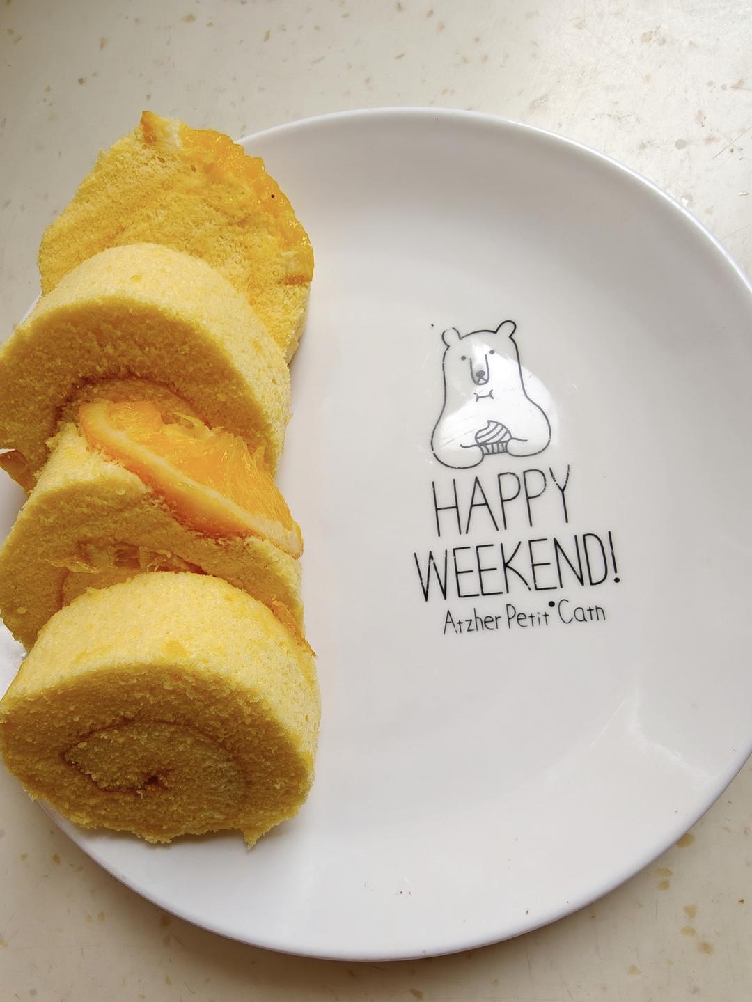 橙香蛋糕卷，橙汁橙子