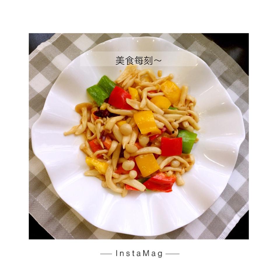 蚝油彩椒白玉菇
