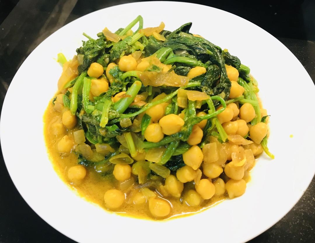 鹰嘴豆咖椰炖菠菜