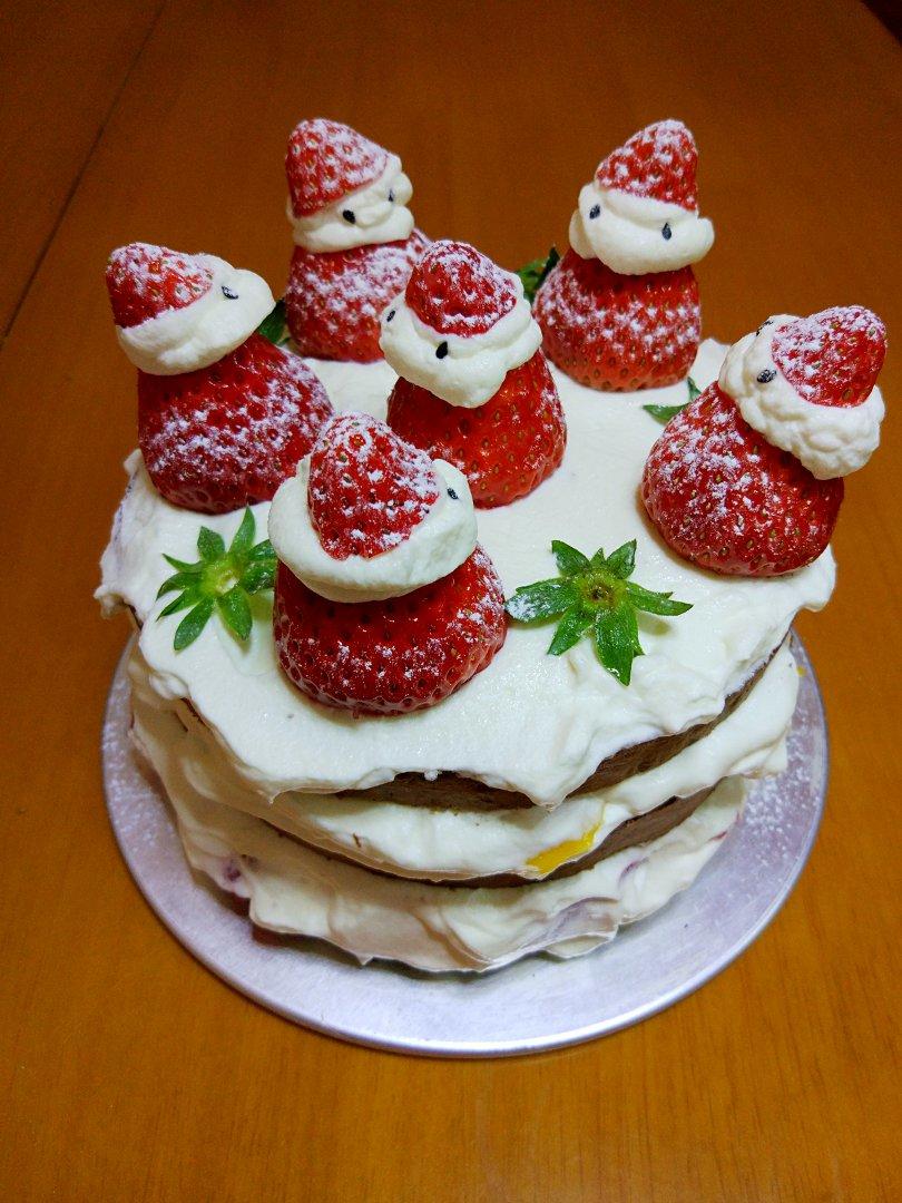 圣诞草莓雪人 红丝绒戚风裸蛋糕