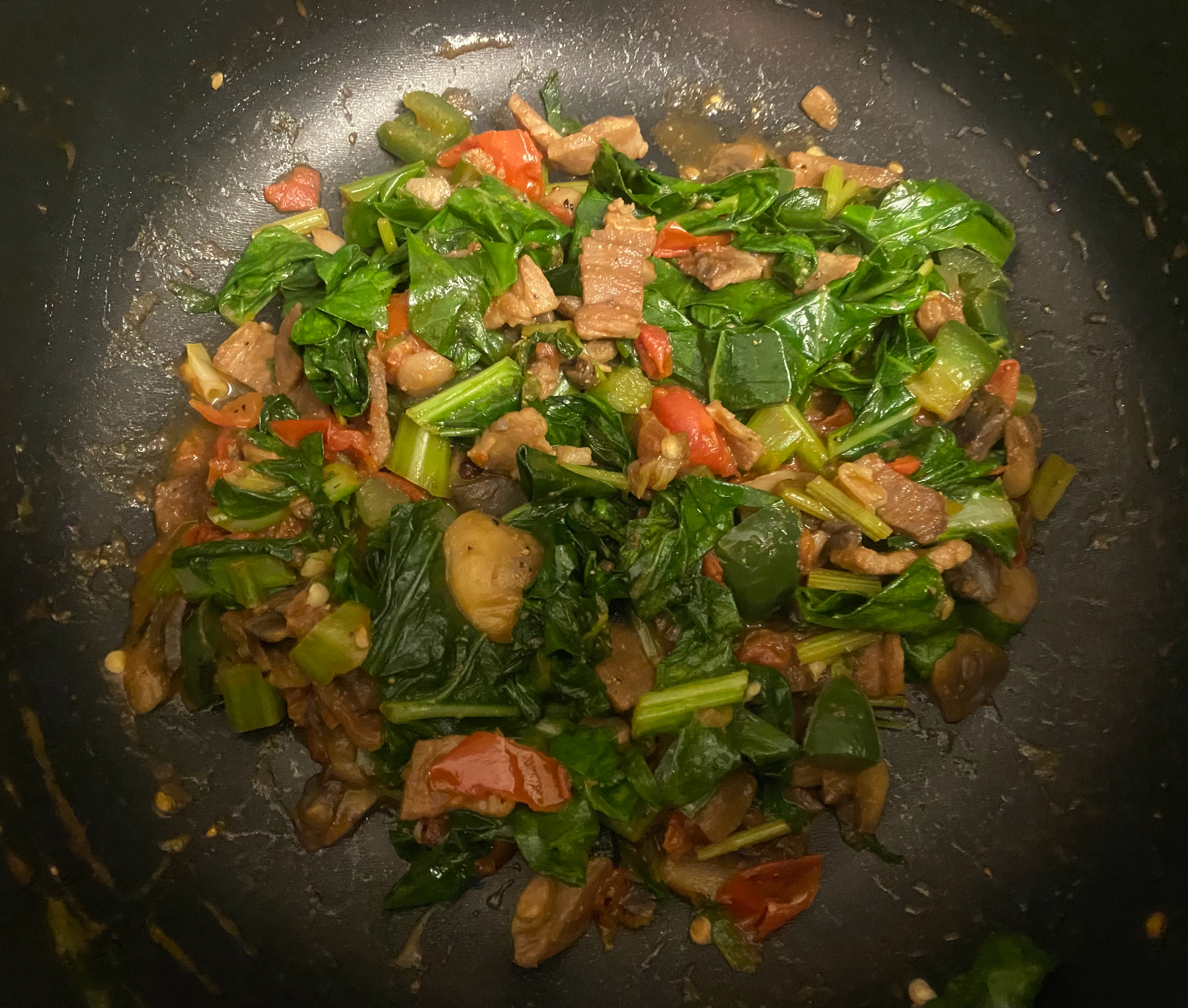 炒合菜-猪肉唐芥蓝芹菜口菇的做法 步骤2