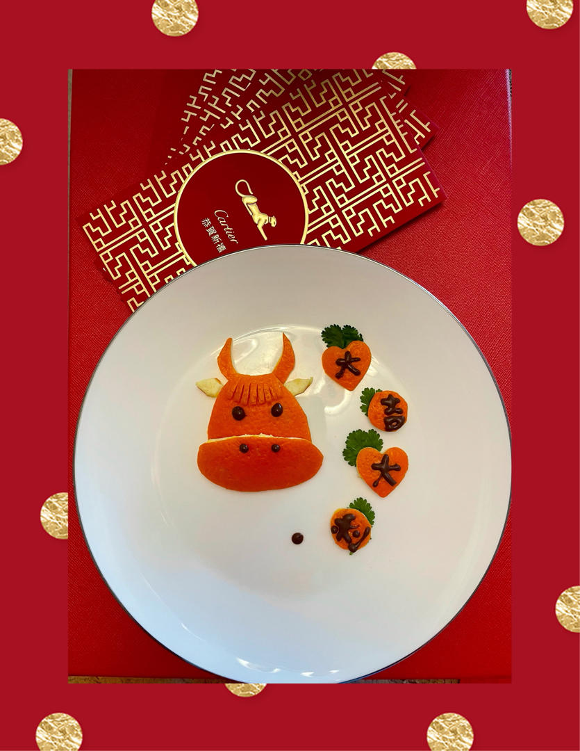 天天快乐111111做的牛年大吉大利餐盘画