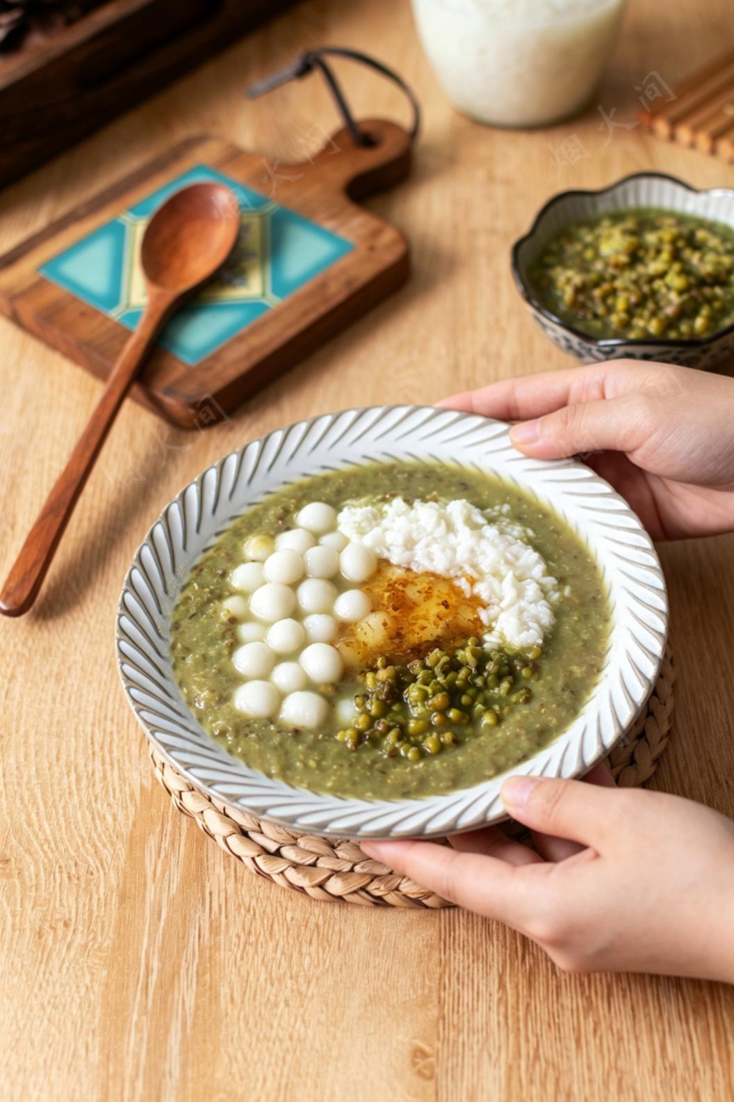夏日消暑甜品｜酒酿圆子绿豆沙