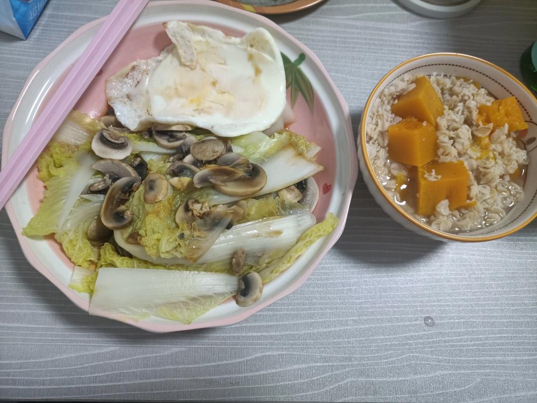 香菇娃娃菜+无油煎蛋
