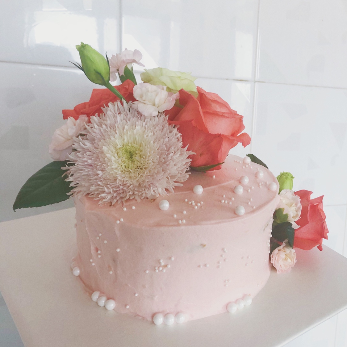 粉嫩少女❤️树莓鲜花蛋糕（适合零基础）