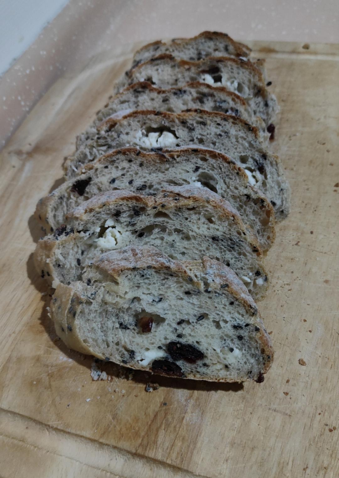 🥖黑芝麻蔓越莓面包｜无油糖无需揉面🉑