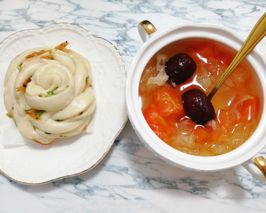 😻简单可爱好吃の花卷➕木瓜银耳汤😻的做法 步骤12