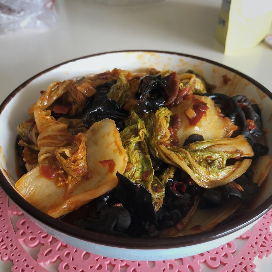 大胖小胖豆豆做的豆瓣酱炒白菜