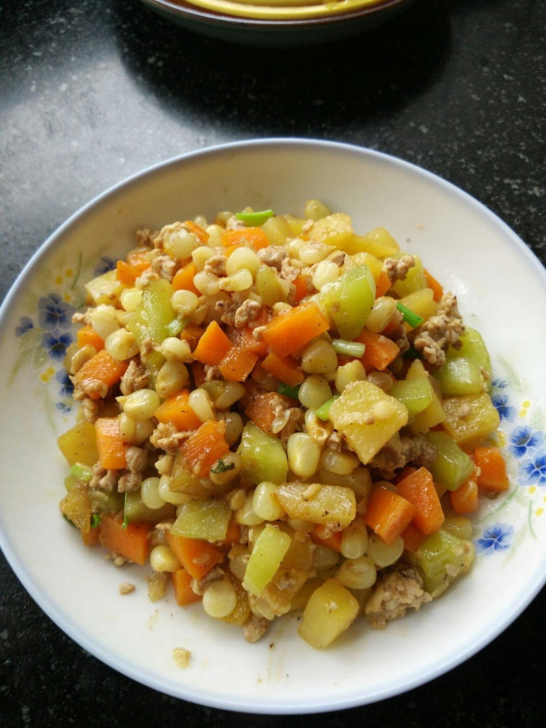 彩蔬炒肉沫的做法