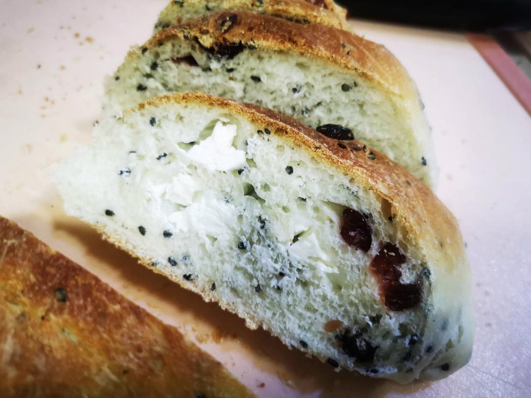 🥖黑芝麻蔓越莓面包｜无油糖无需揉面🉑