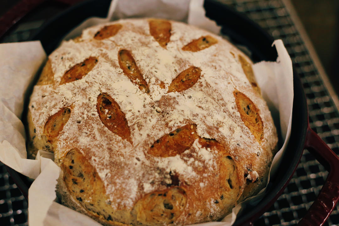 无糖核桃提子干欧包（低温发酵，割包，铸铁珐琅锅）B103