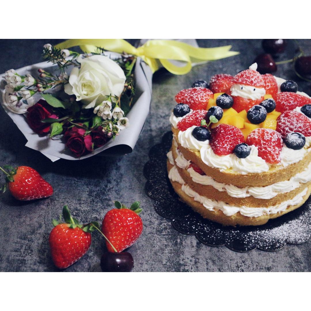 【零失败】不会裱花没关系的水果裸蛋糕 芒果裸蛋糕 完美戚风胚