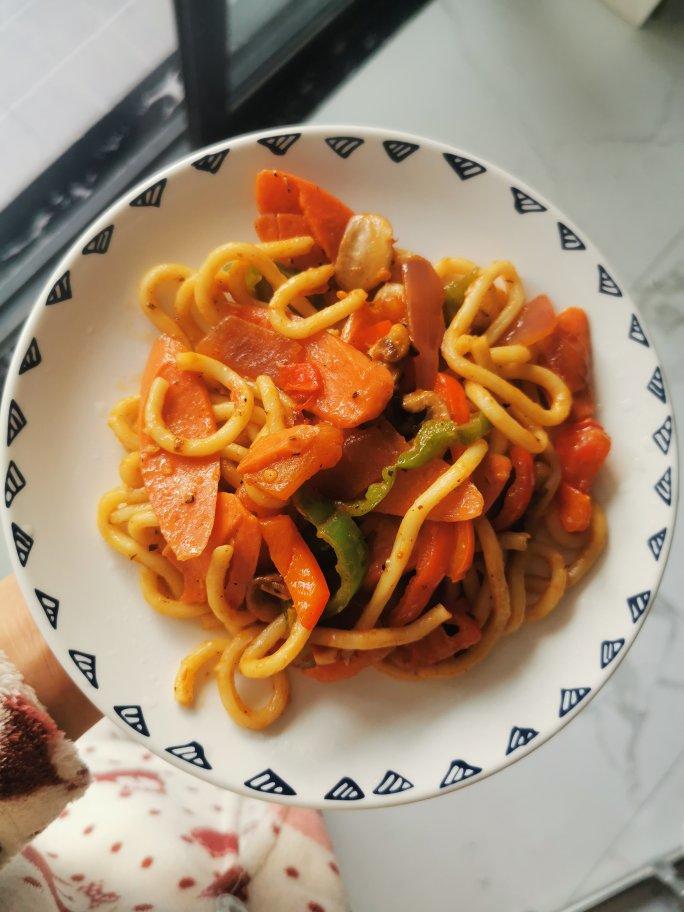 🔥爆好吃的黑椒虾仁炒乌冬面㊙️吃一口就沦陷❗️