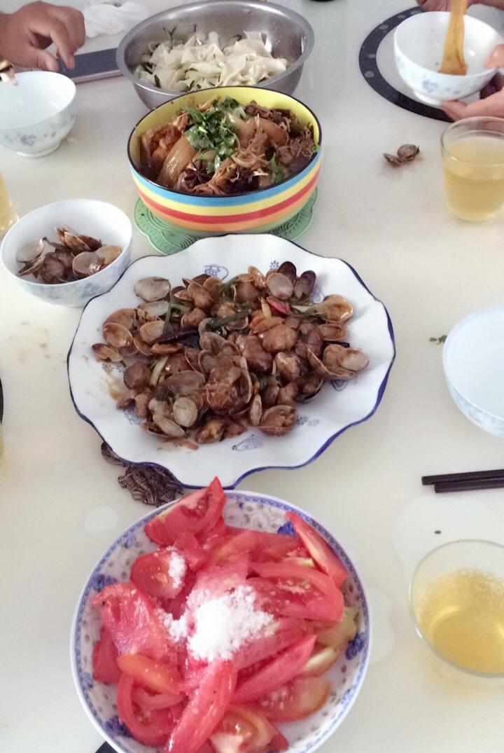 葱炒花蛤