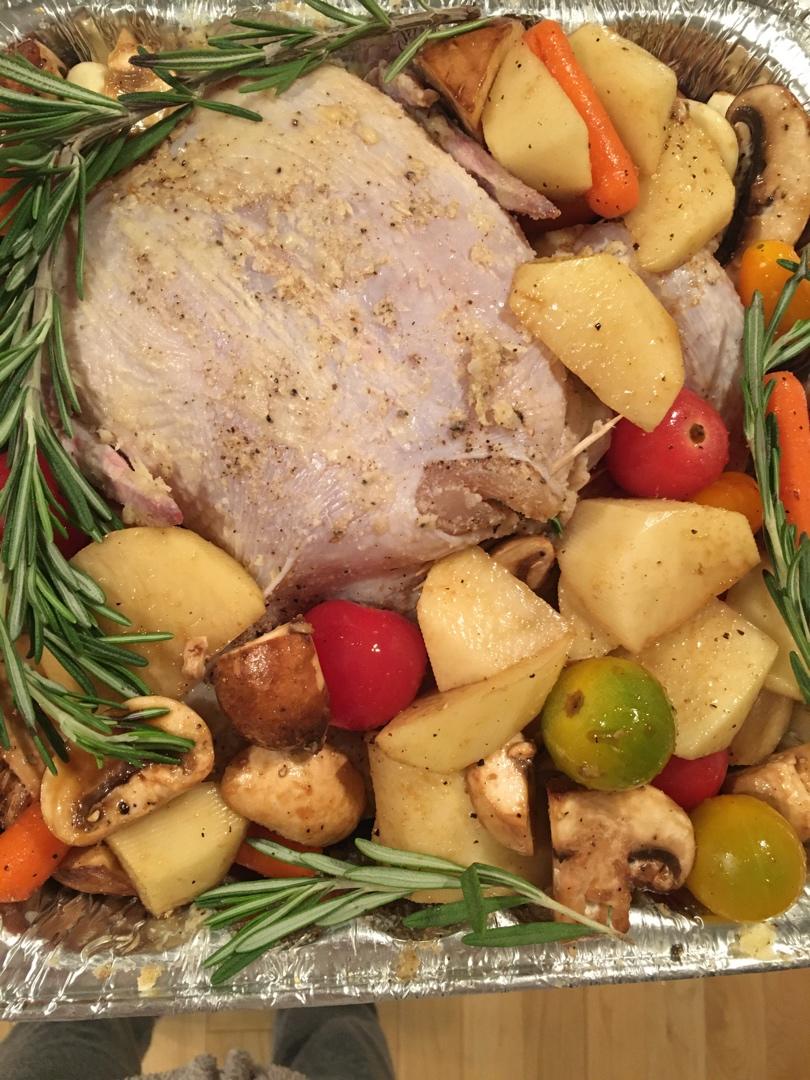 感恩节柠檬百里香烤鸡配蔬菜（圣诞烤鸡通用食谱）