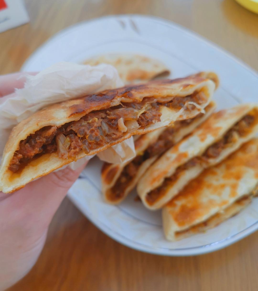 一口酥脆超简单香菇青椒牛肉煎饼