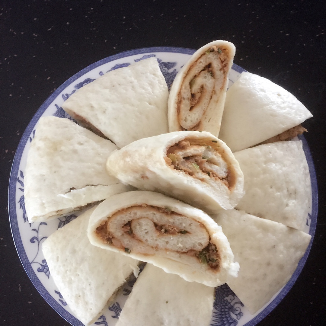 嫣然jj做的蒸肉卷 steamed meat roll
