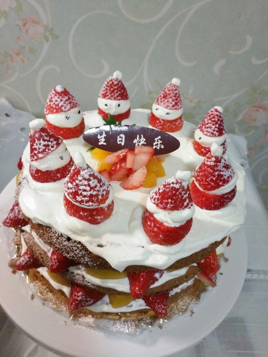 圣诞草莓雪人 红丝绒戚风裸蛋糕