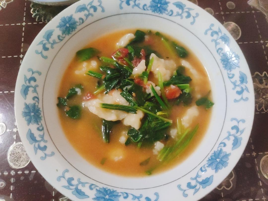 番茄面疙瘩汤       不用揉面，嫩，有嚼劲