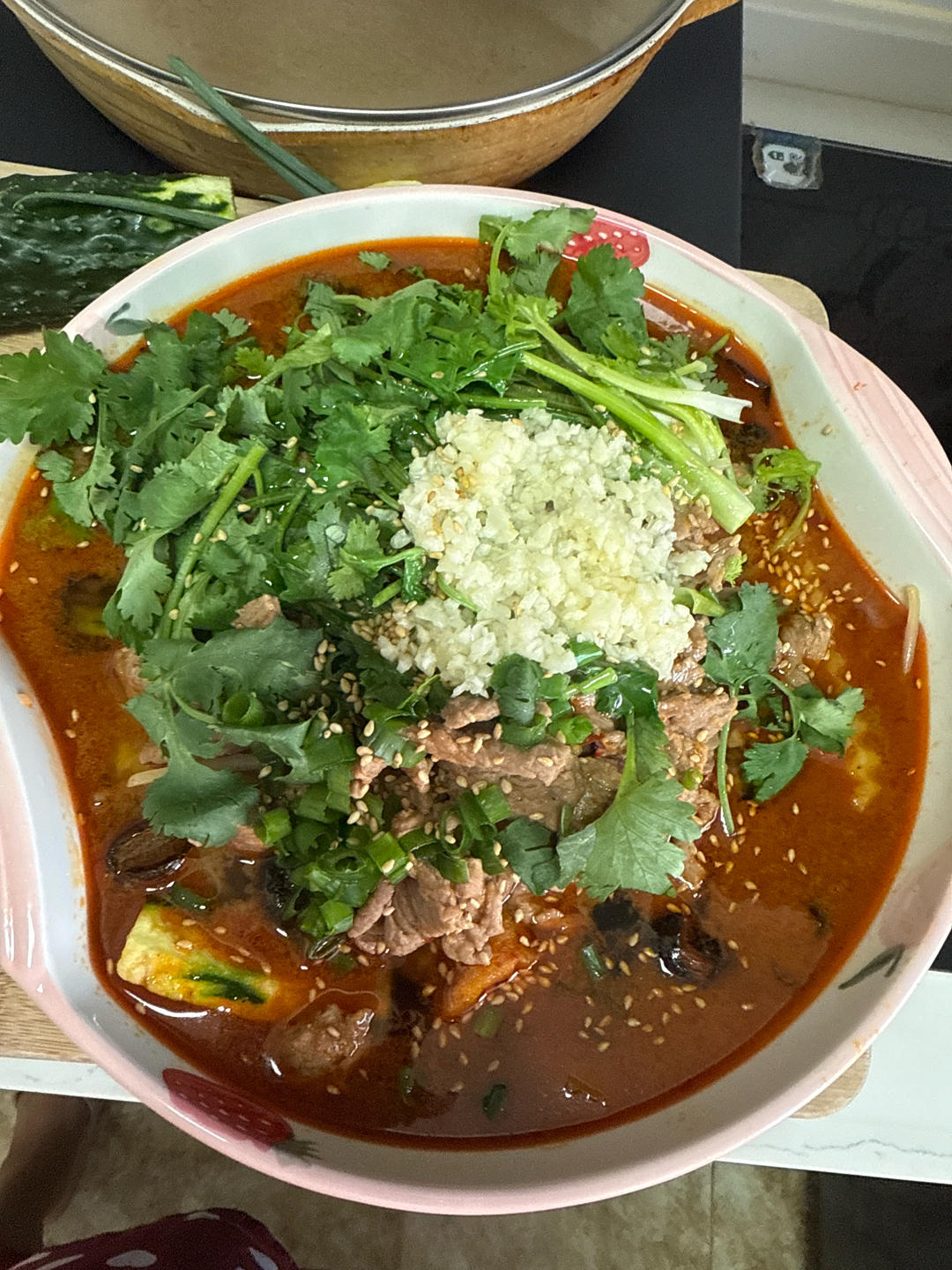 水煮牛肉（火锅底料煮一切）