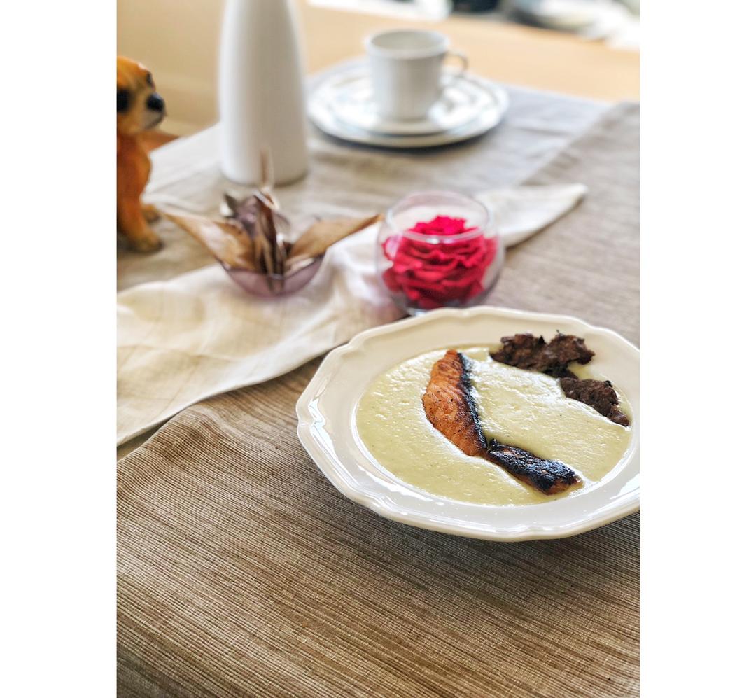 土豆芹菜冷汤三文鱼【健康一锅端】