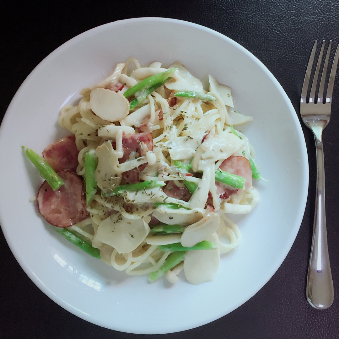 白汁蘑菇培根意粉