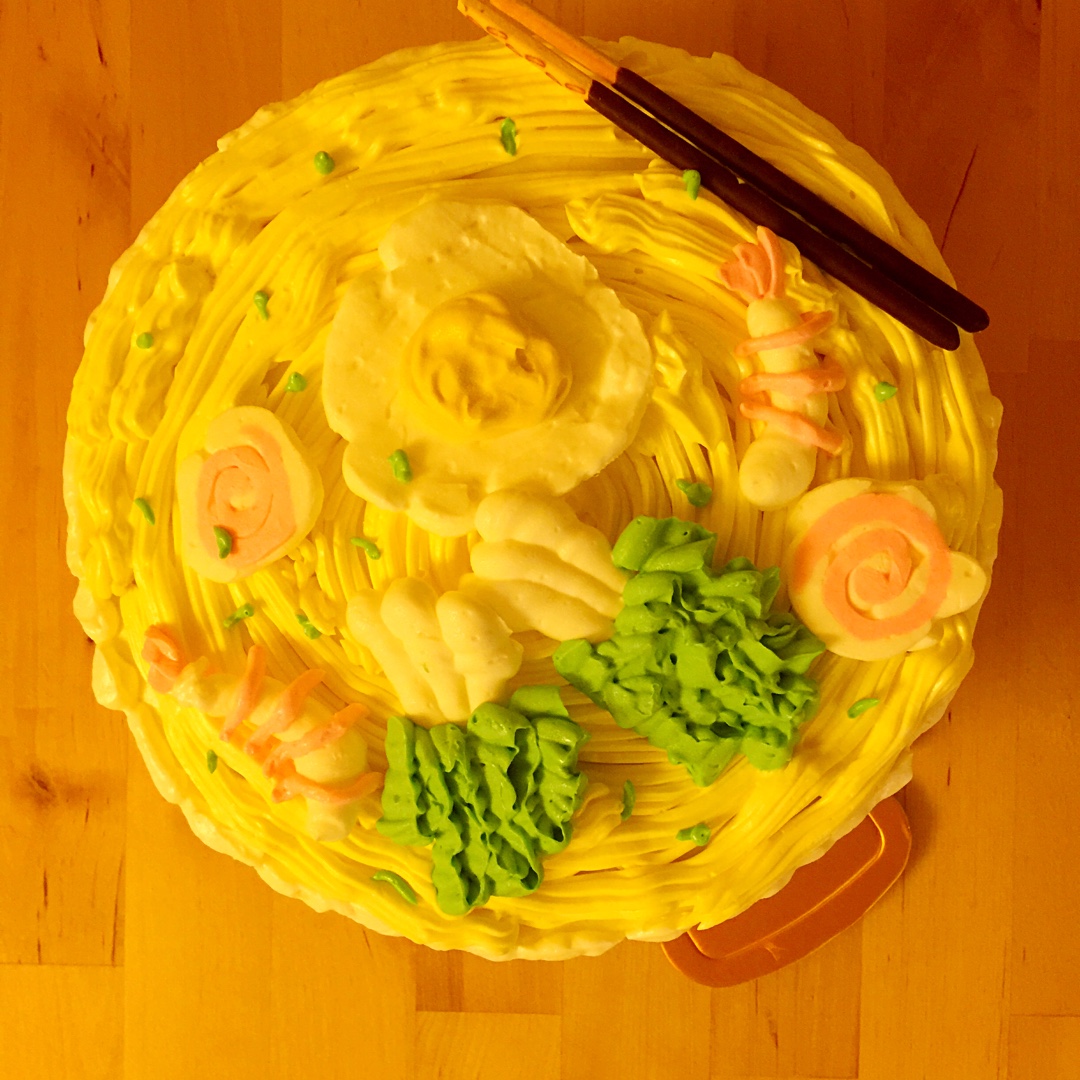 鸡蛋虾仁鱼板面蛋糕(寿面蛋糕)