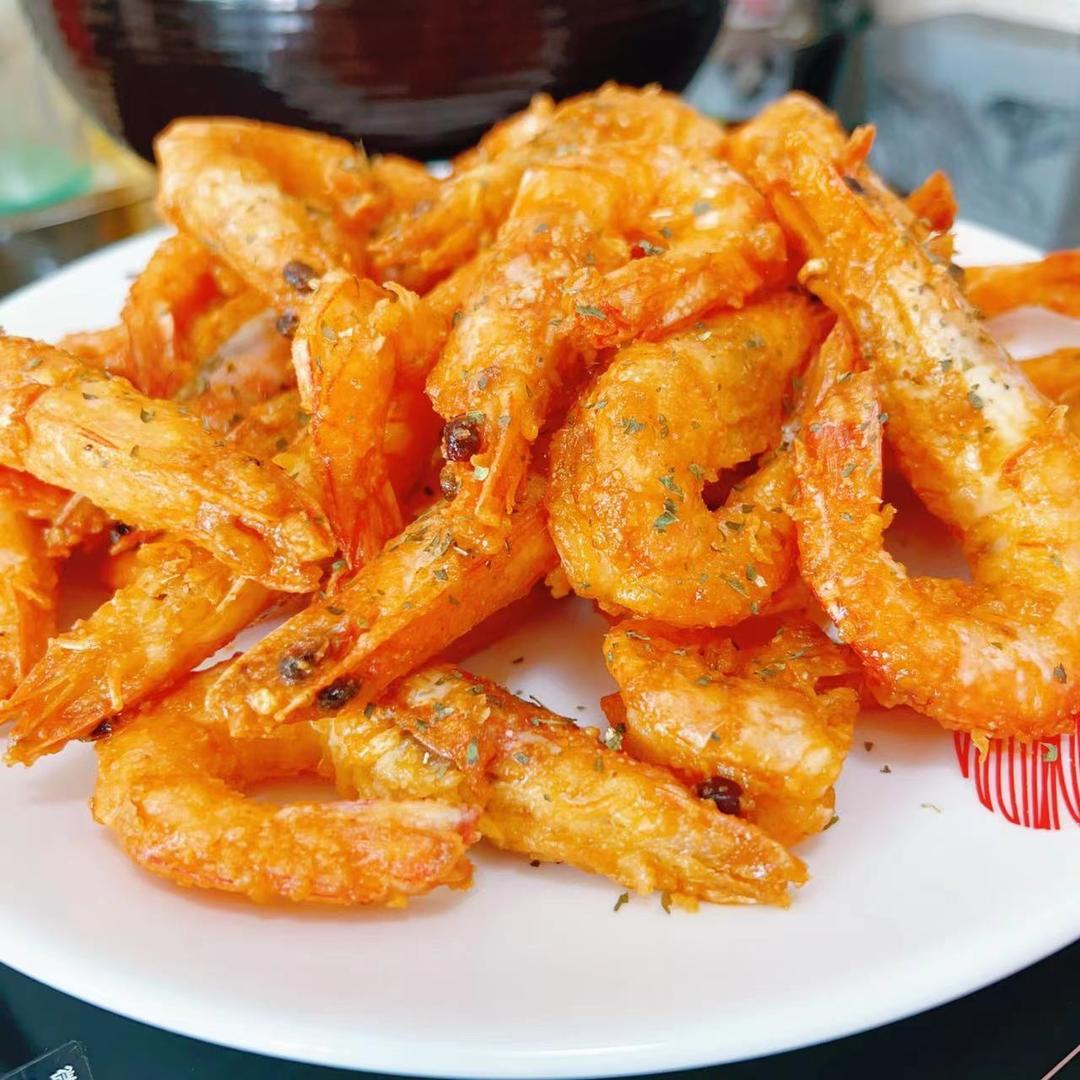 咸鸭蛋黄炝蓝尾虾🦐