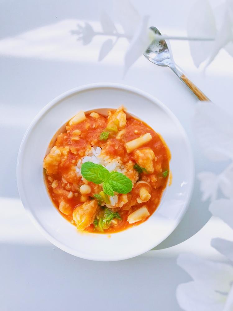 宝宝爱吃—番茄虾滑盖饭的做法