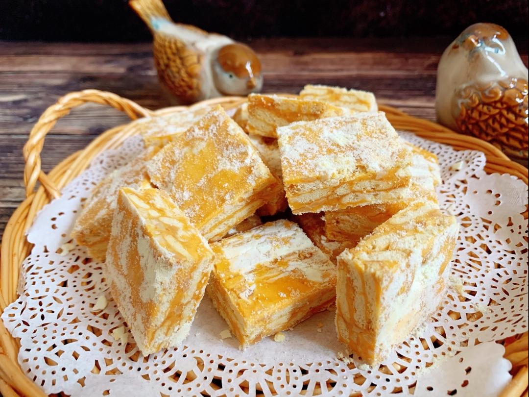 金沙咸蛋黄肉松雪花酥快手版甜品无需烤箱香味儿十足