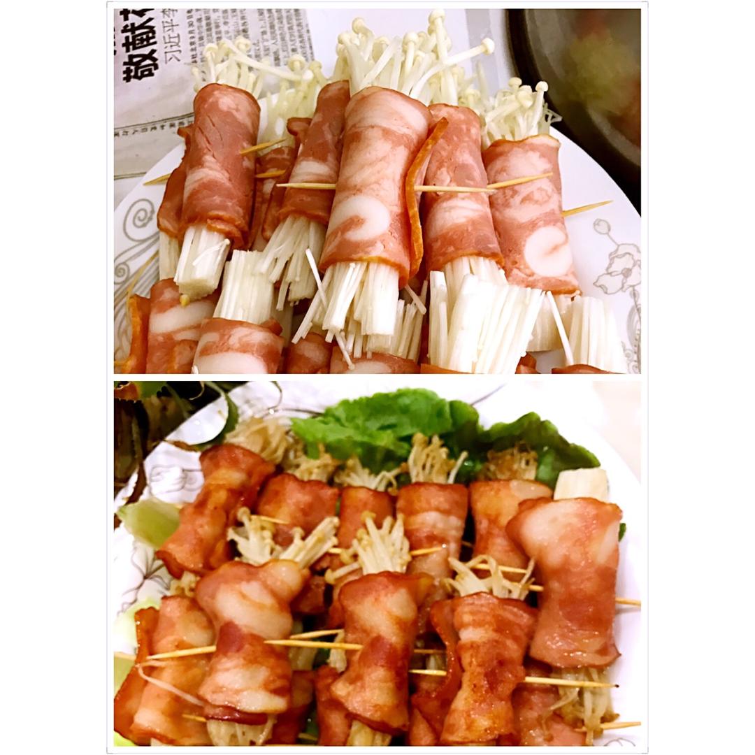 香煎培根金针菇卷