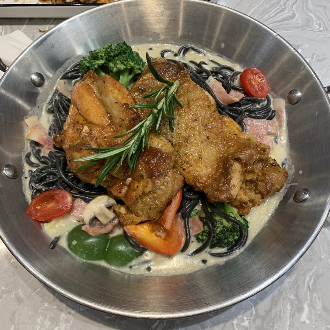 奶油蘑菇虾仁意大利面