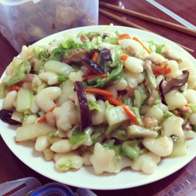 青菜肉丝炒年糕