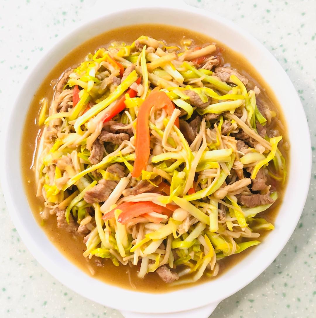 蒜黄金针菇炒肉