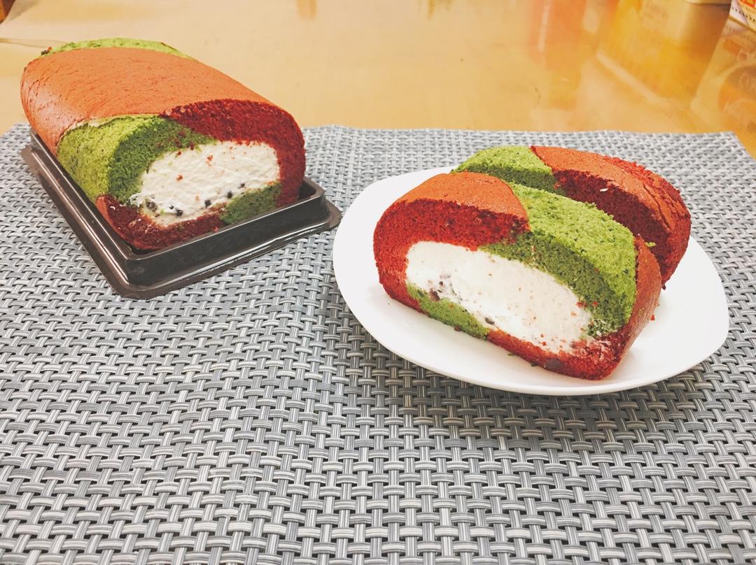 抹茶波点（条纹）蛋糕卷