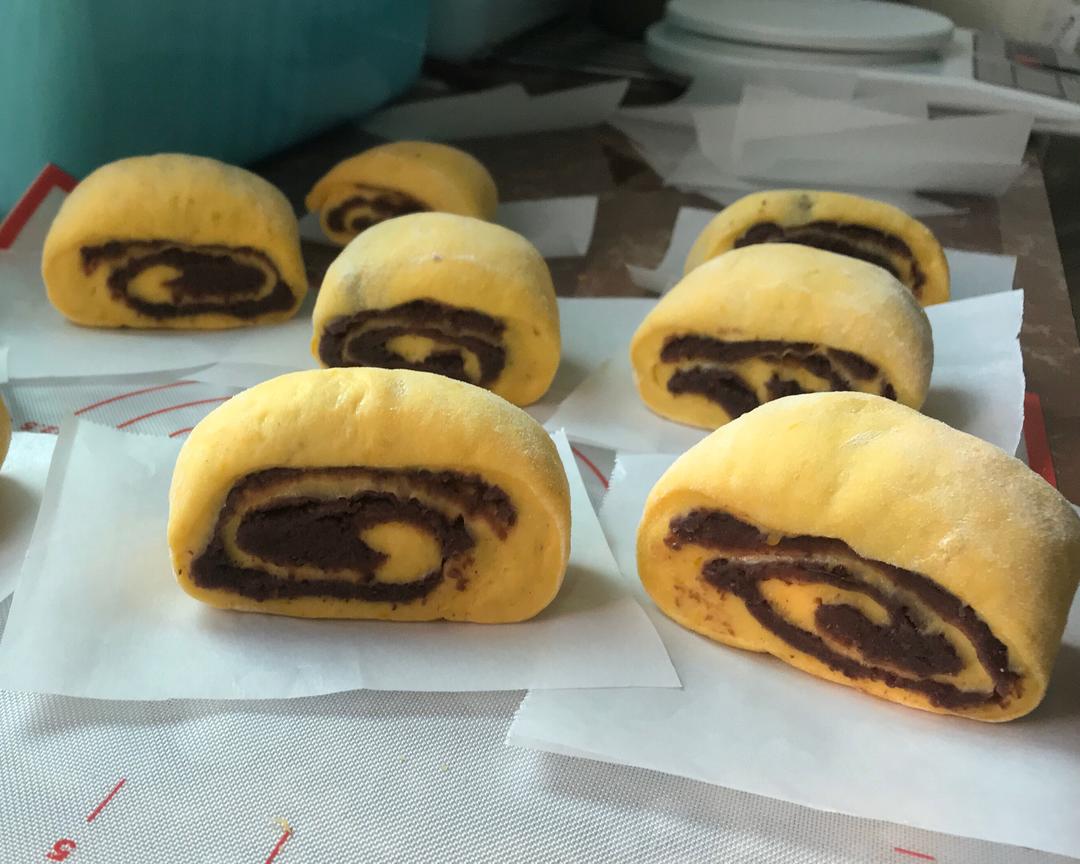 南瓜红豆包（没有称材料，一切适量，成功啦）