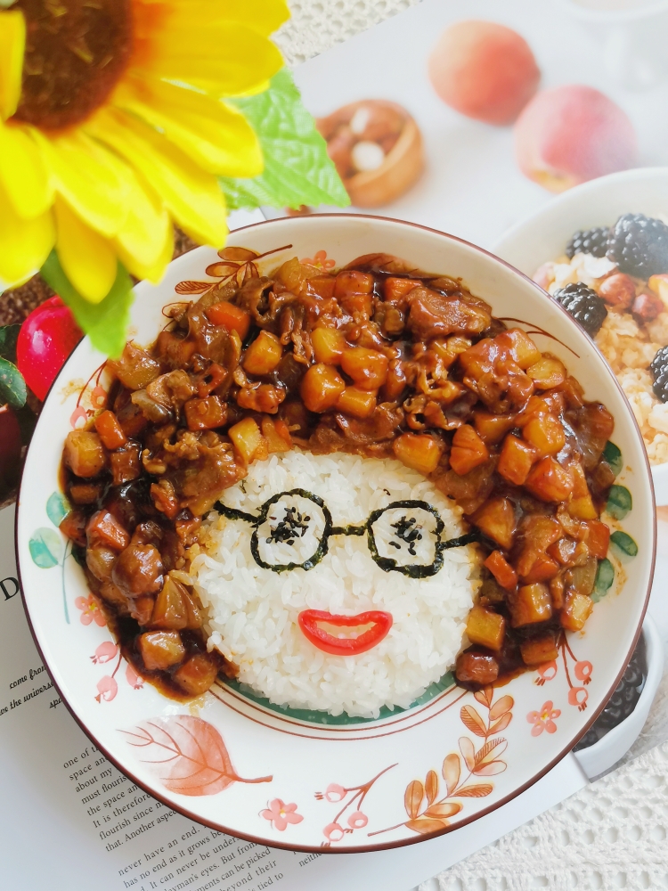 三丁烩肥牛饭，可爱儿童餐的做法